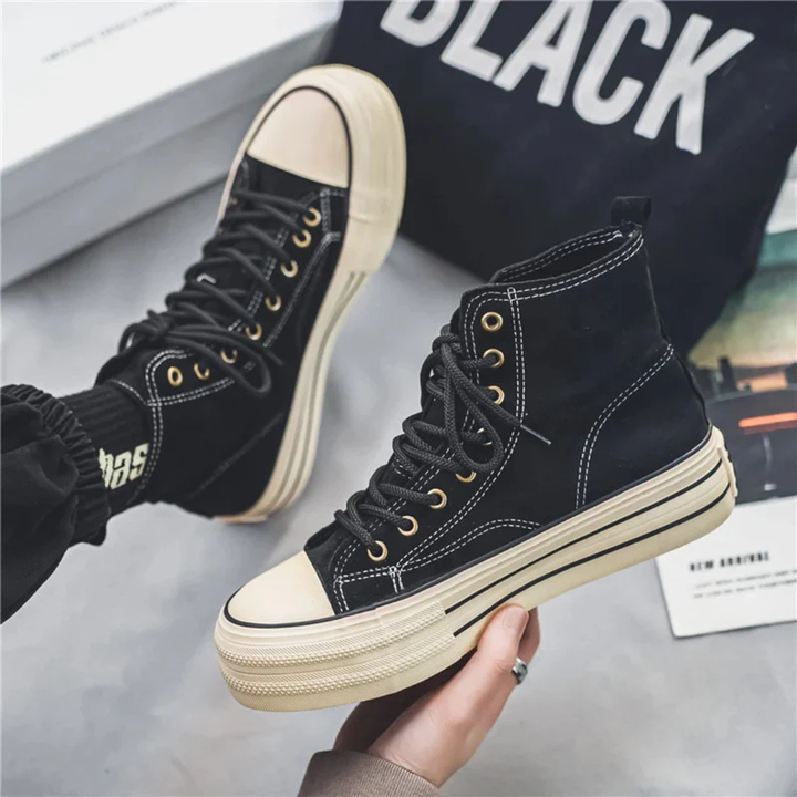 Men's High-Top Platform Sneakers with Lace-Up Closure and Contrast Toe Cap