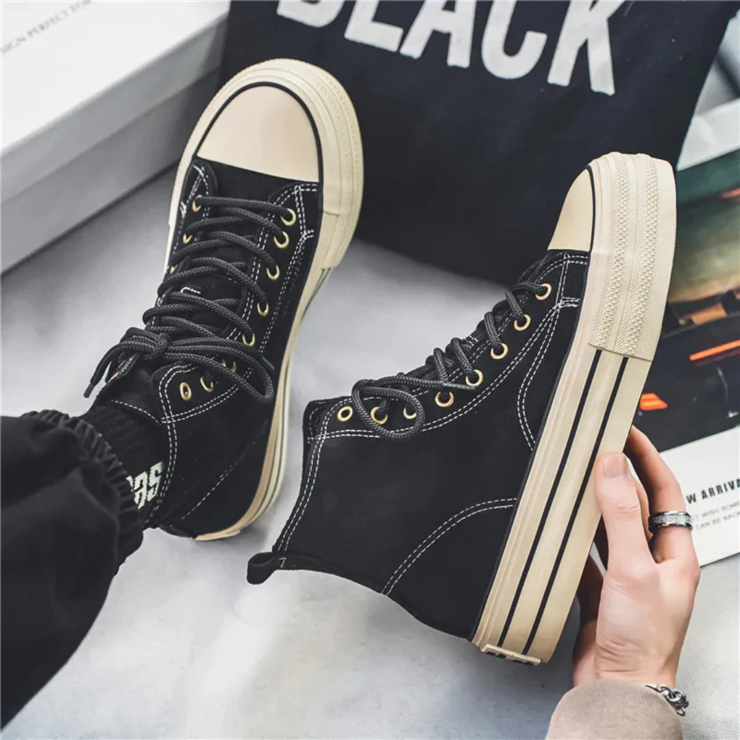 Men's High-Top Platform Sneakers with Lace-Up Closure and Contrast Toe Cap