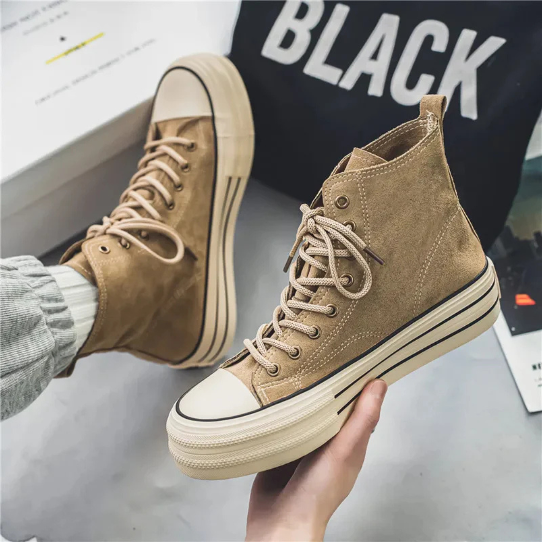 Men's High-Top Platform Sneakers with Lace-Up Closure and Contrast Toe Cap