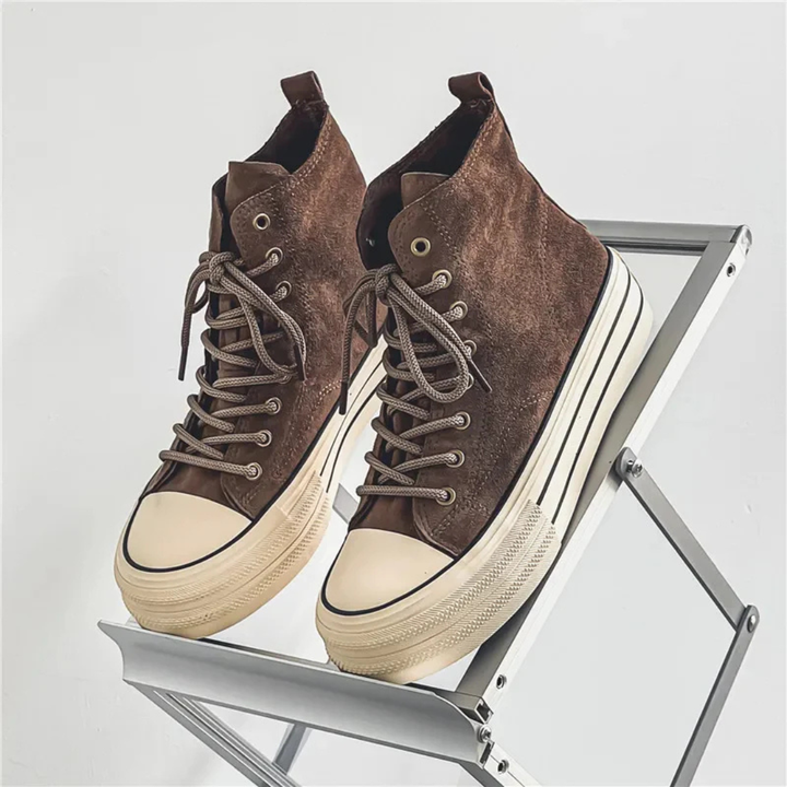 Men's High-Top Platform Sneakers with Lace-Up Closure and Contrast Toe Cap